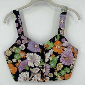 MAJE Cropped 70s Floral-Print Cotton Top Multi Womens Size US Medium (French 2)